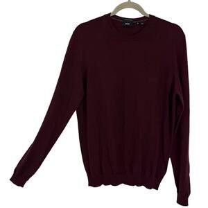 Boss Regular Fit Sweater Extrafine Merino Maroon Size Medium Crew Neck Pullover